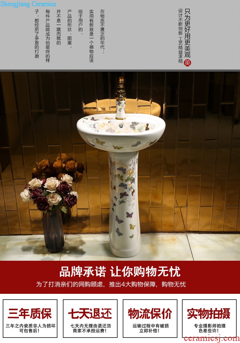 Ceramic basin of pillar type lavatory basin sink pillar integrated vertical column basin home floor small yellow flowers