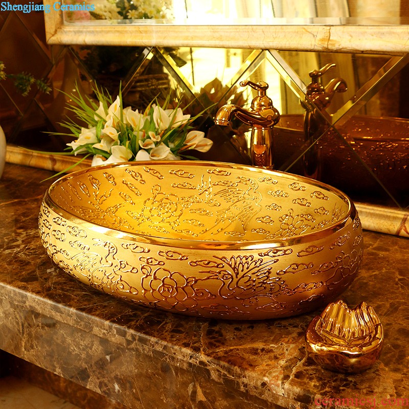 Jingdezhen American art square on the toilet lavabo lavatory basin basin on its golden flowers