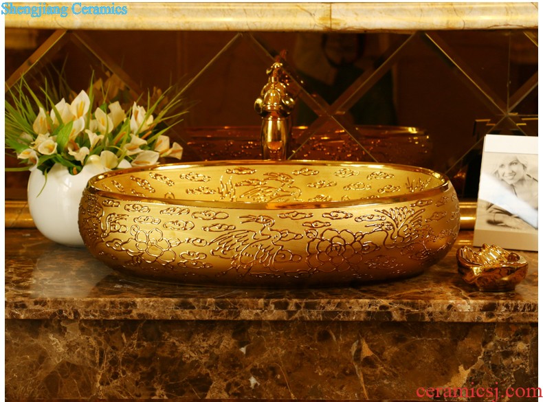 Jingdezhen American art square on the toilet lavabo lavatory basin basin on its golden flowers