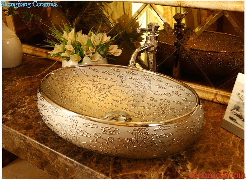 Jingdezhen American art square on the toilet lavabo lavatory basin basin on its golden flowers