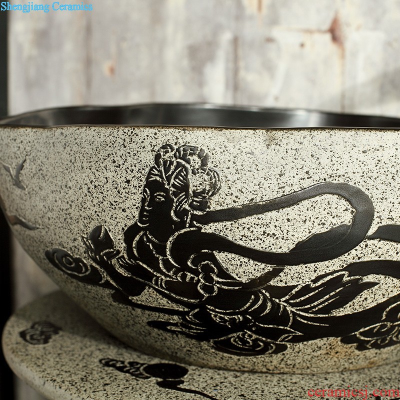 M beautiful ceramic mop pool Jingdezhen art mop basin balcony outdoor mop pool crack deep black