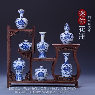 Hand painted small mouth of jingdezhen blue and white porcelain ceramic vase classical household porcelain rich ancient frame wine bottle decoration furnishing articles