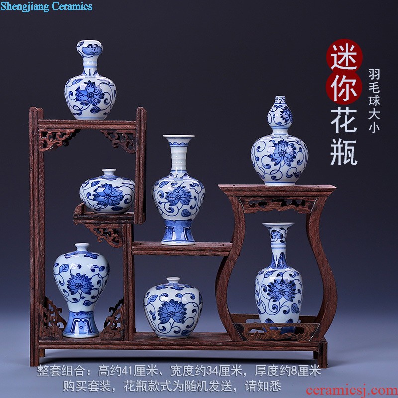 Hand painted small mouth of jingdezhen blue and white porcelain ceramic vase classical household porcelain rich ancient frame wine bottle decoration furnishing articles