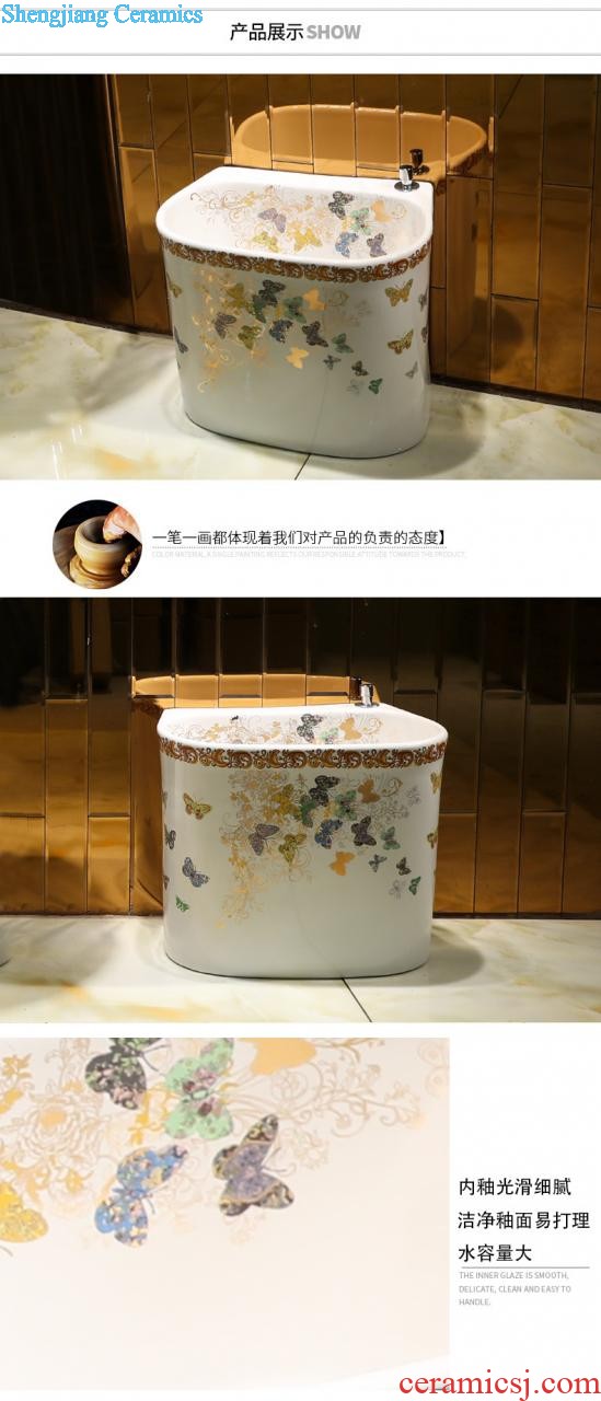 Ceramic basin of pillar type lavatory basin sink pillar integrated vertical column basin home floor small yellow flowers