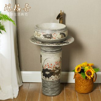 Koh larn, qi stage basin ceramic lavabo lavatory circle art basin bathroom the basin that wash a face green flowers and birds