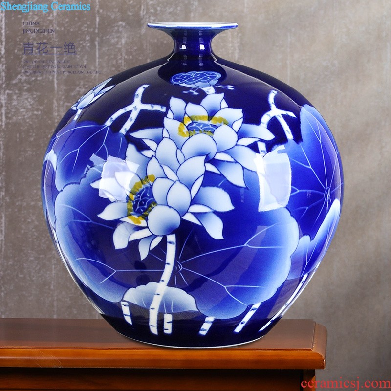 Jingdezhen blue and white porcelain ceramic vase large shan bottle home furnishing articles sitting room put dry flower lucky bamboo porcelain arts and crafts