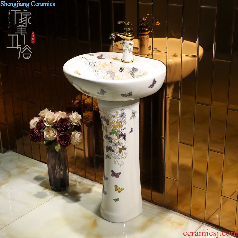 Ceramic basin of pillar type lavatory basin sink pillar integrated vertical column basin home floor small yellow flowers