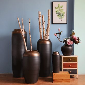 Contemporary and contracted coarse pottery jars dried flowers floral sitting room ground vases, ceramic big flowerpot furnishing articles of Europe type restoring ancient ways