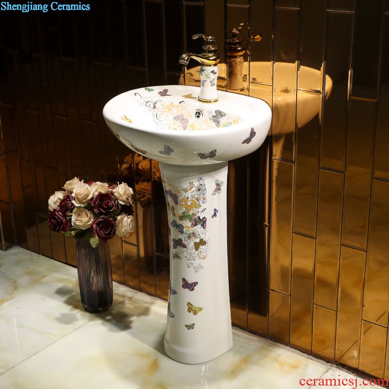 Ceramic basin of pillar type lavatory basin sink pillar integrated vertical column basin home floor small yellow flowers