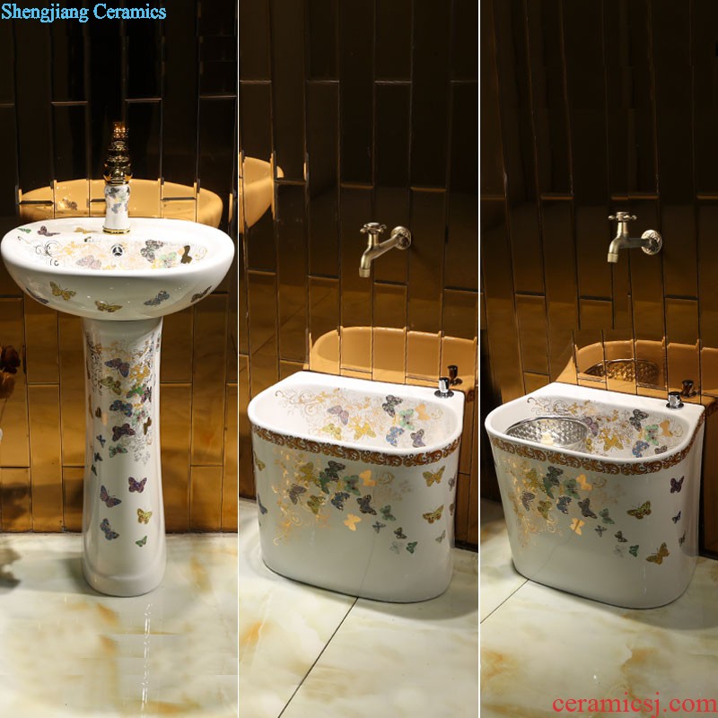 Ceramic basin of pillar type lavatory basin sink pillar integrated vertical column basin home floor small yellow flowers