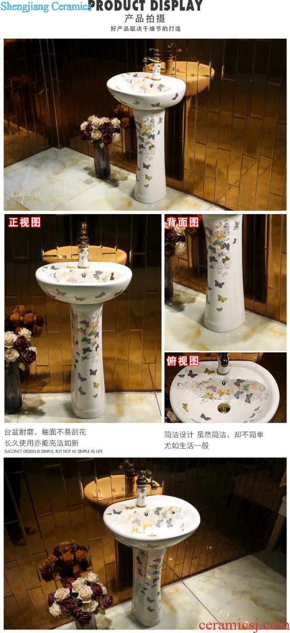 Ceramic basin of pillar type lavatory basin sink pillar integrated vertical column basin home floor small yellow flowers