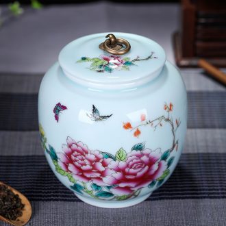 Large ceramic green tea, black tea pu-erh tea canister antique Chinese blue and white porcelain is classical sitting room place pot storage tank