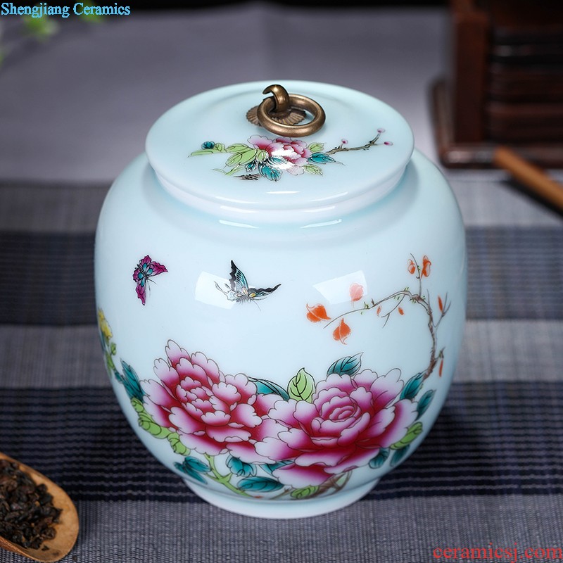 Large ceramic green tea, black tea pu-erh tea canister antique Chinese blue and white porcelain is classical sitting room place pot storage tank