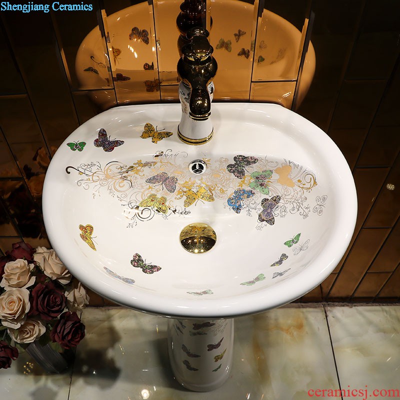 Ceramic basin of pillar type lavatory basin sink pillar integrated vertical column basin home floor small yellow flowers