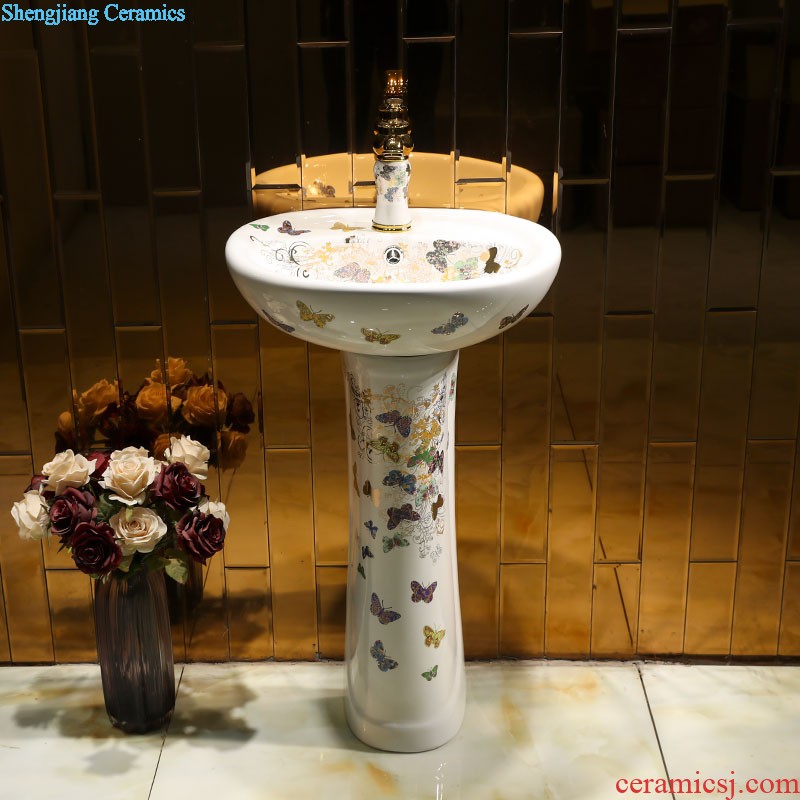 Ceramic basin of pillar type lavatory basin sink pillar integrated vertical column basin home floor small yellow flowers