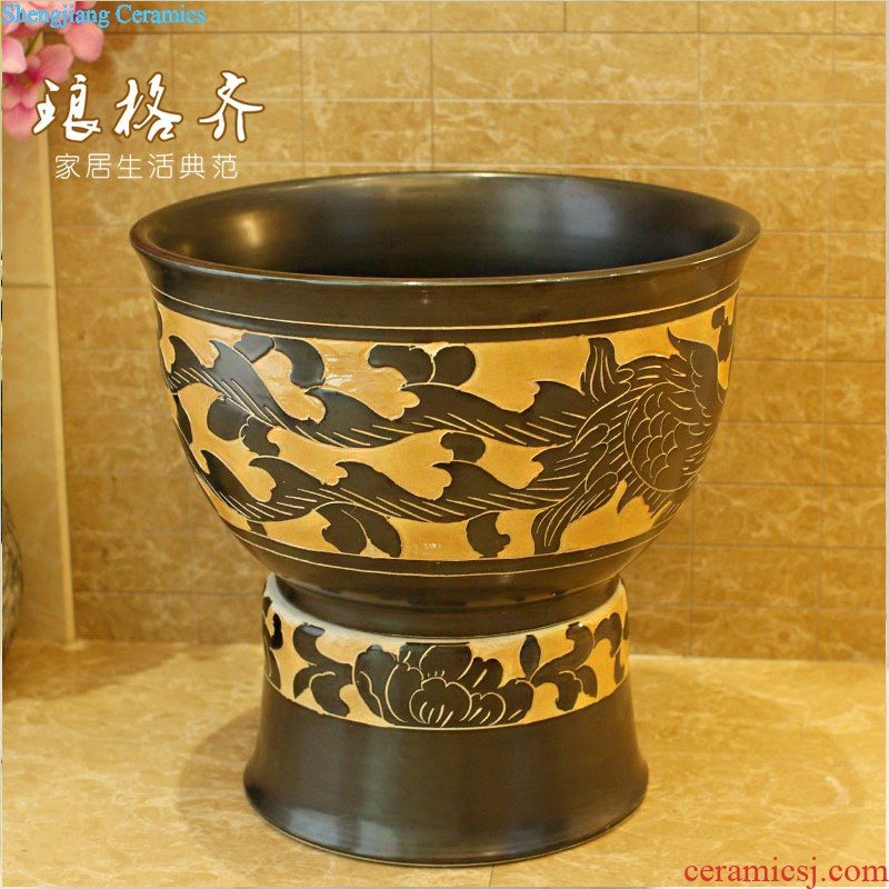 Increase the ellipse basin to jingdezhen ceramic lavabo lavatory basin art on stage Black wing chicken feather