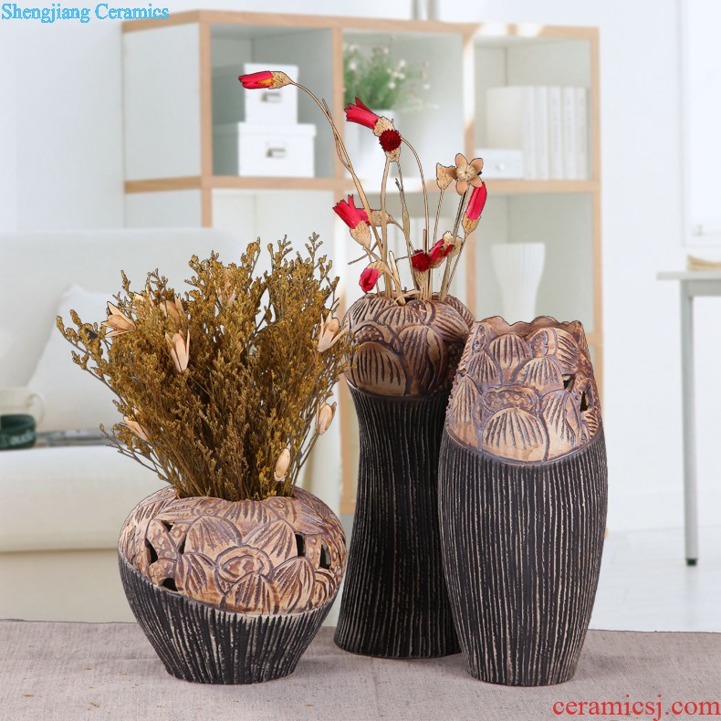 Metal glaze coarse pottery dried flower vase restoring ancient ways of jingdezhen ceramic sitting room place in modern Chinese Japanese flower arrangement