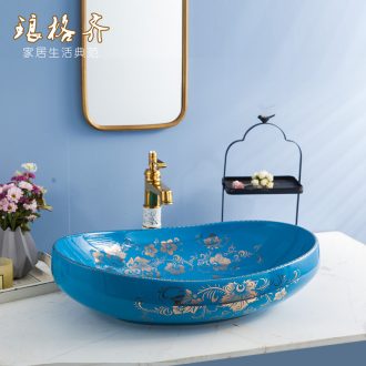 Post, qi basin pillar three-piece set of ceramic art basin pillar lavatory basin that wash a face Corrugated lotus