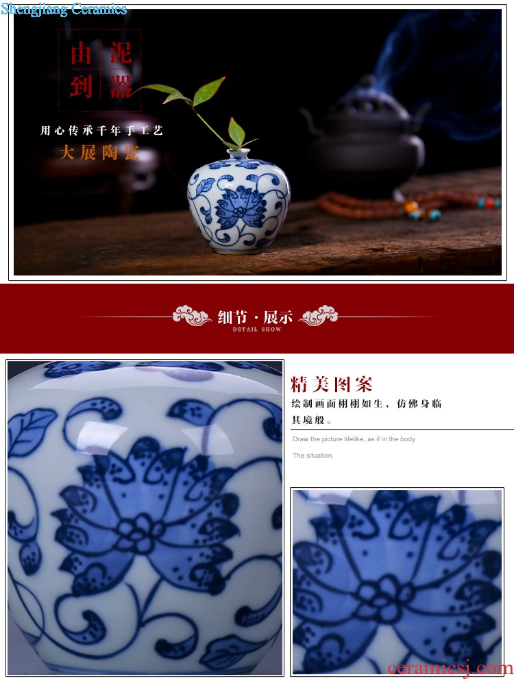 Hand painted small mouth of jingdezhen blue and white porcelain ceramic vase classical household porcelain rich ancient frame wine bottle decoration furnishing articles