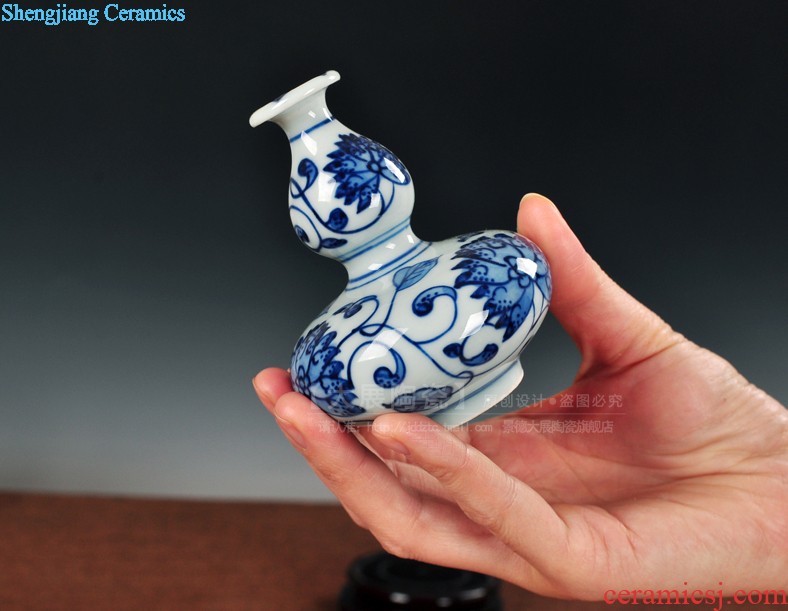 Hand painted small mouth of jingdezhen blue and white porcelain ceramic vase classical household porcelain rich ancient frame wine bottle decoration furnishing articles