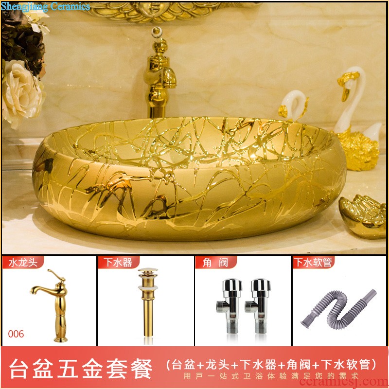 Jingdezhen American art square on the toilet lavabo lavatory basin basin on its golden flowers