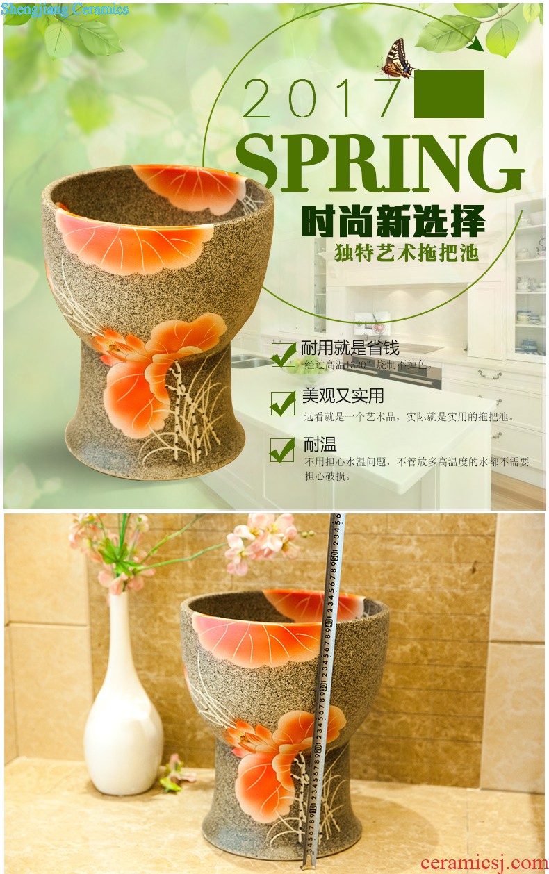 Koh larn, qi continental basin pillar three-piece set of ceramic art basin pillar lavatory basin that wash a face Morning glory