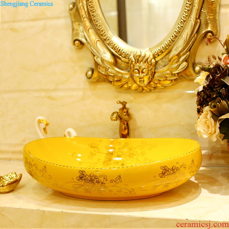 Post, qi stage basin ceramic lavabo gold-plated lavatory elliptical european-style bathroom art gold rings