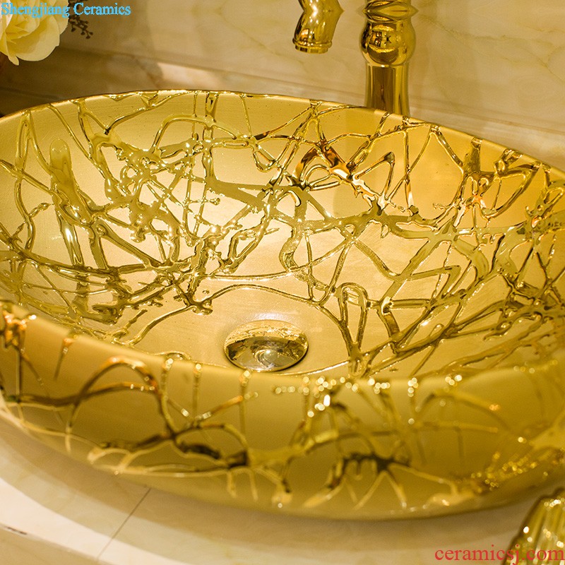 Jingdezhen American art square on the toilet lavabo lavatory basin basin on its golden flowers