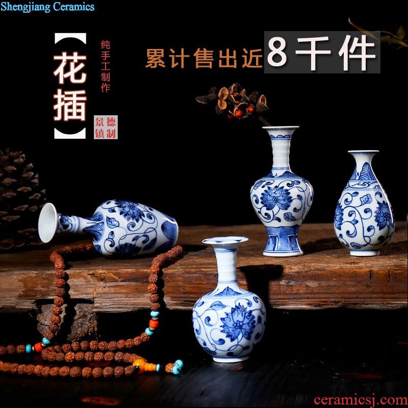 Hand painted small mouth of jingdezhen blue and white porcelain ceramic vase classical household porcelain rich ancient frame wine bottle decoration furnishing articles