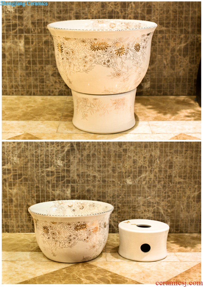 Post, qi stage basin ceramic lavabo archaize washbasin drum-shaped basin of Chinese style bathroom art antique reeds