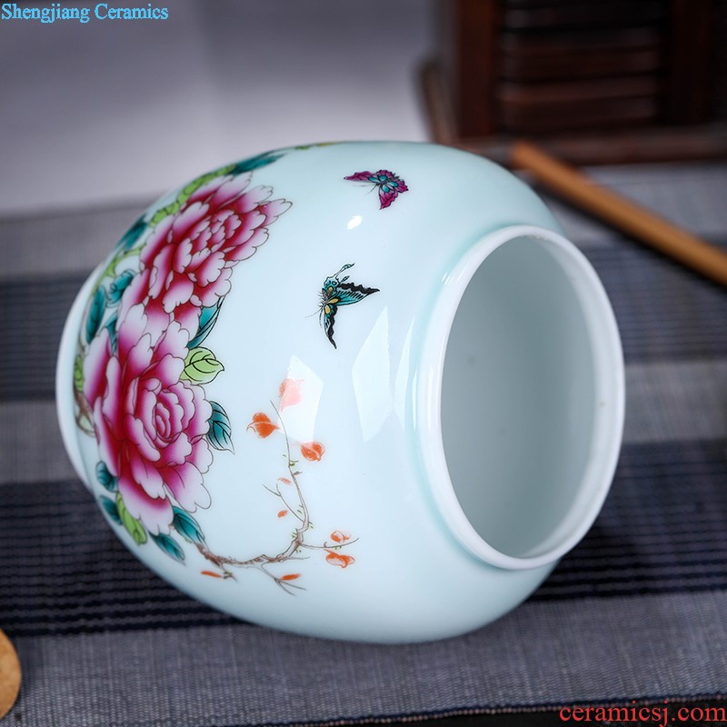 Large ceramic green tea, black tea pu-erh tea canister antique Chinese blue and white porcelain is classical sitting room place pot storage tank