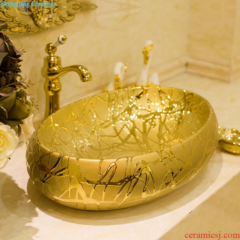 Jingdezhen American art square on the toilet lavabo lavatory basin basin on its golden flowers