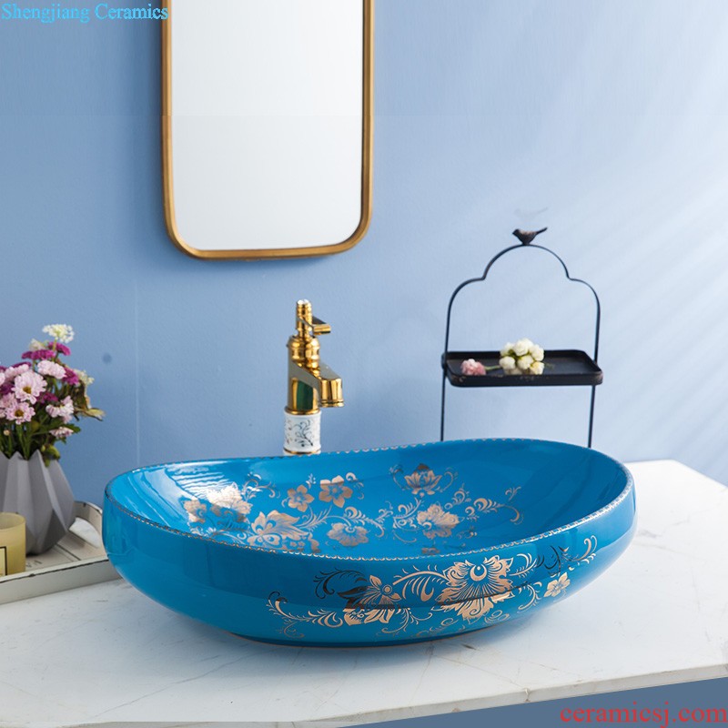 Post, qi basin pillar three-piece set of ceramic art basin pillar lavatory basin that wash a face Corrugated lotus