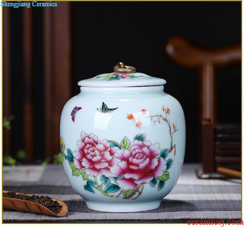 Large ceramic green tea, black tea pu-erh tea canister antique Chinese blue and white porcelain is classical sitting room place pot storage tank