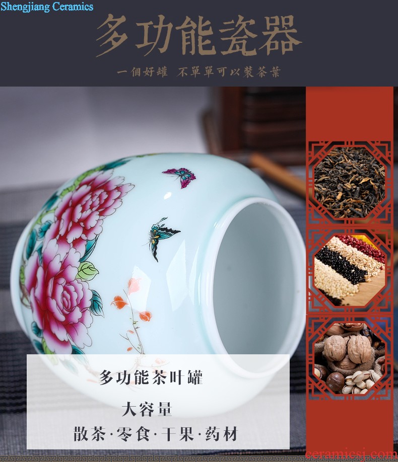 Large ceramic green tea, black tea pu-erh tea canister antique Chinese blue and white porcelain is classical sitting room place pot storage tank