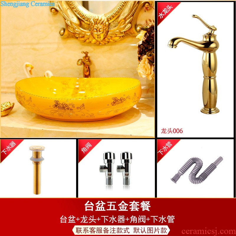 Post, qi stage basin ceramic lavabo gold-plated lavatory elliptical european-style bathroom art gold rings