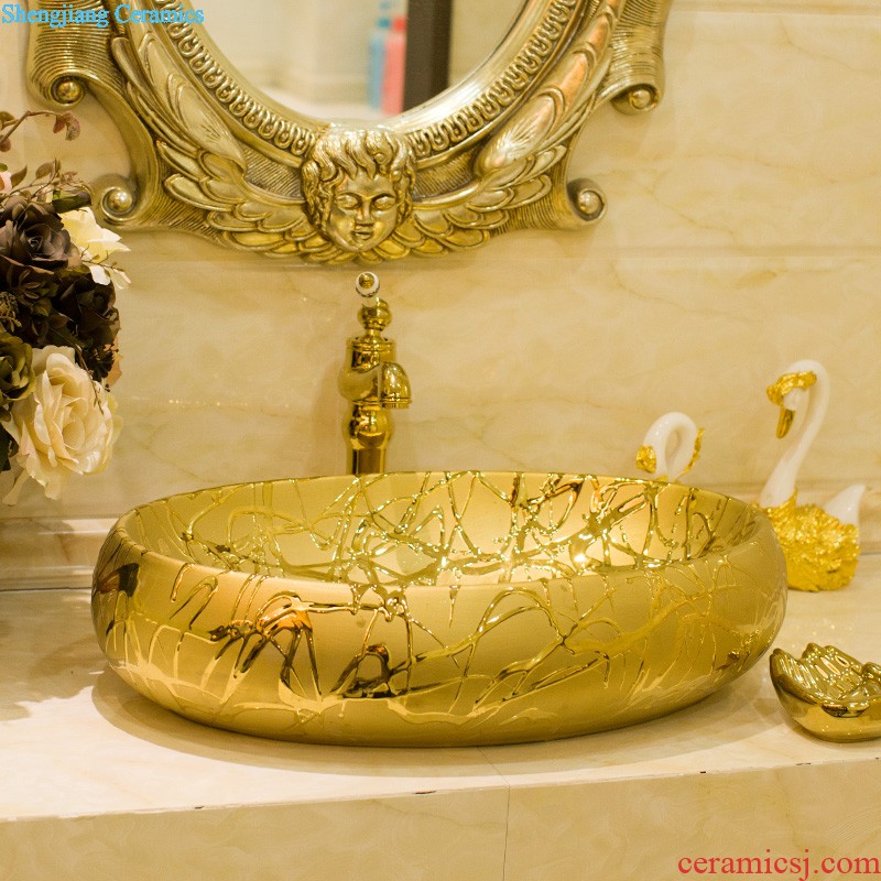 Jingdezhen American art square on the toilet lavabo lavatory basin basin on its golden flowers