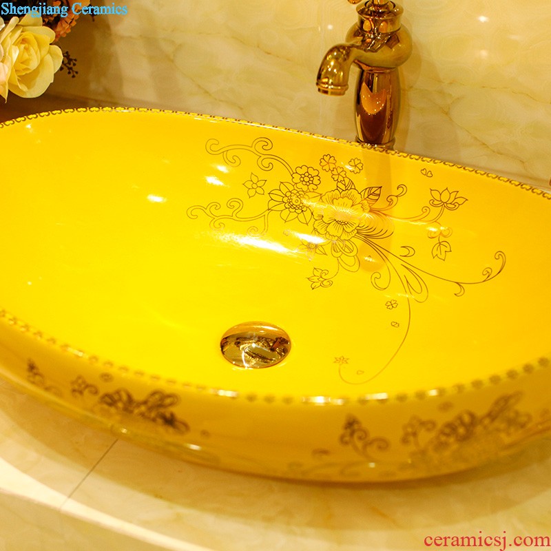 Post, qi stage basin ceramic lavabo gold-plated lavatory elliptical european-style bathroom art gold rings