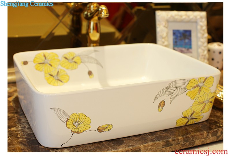 Koh larn, neat square stage basin ceramic lavabo that defend bath lavatory art basin of the basin that wash a face Blue and white