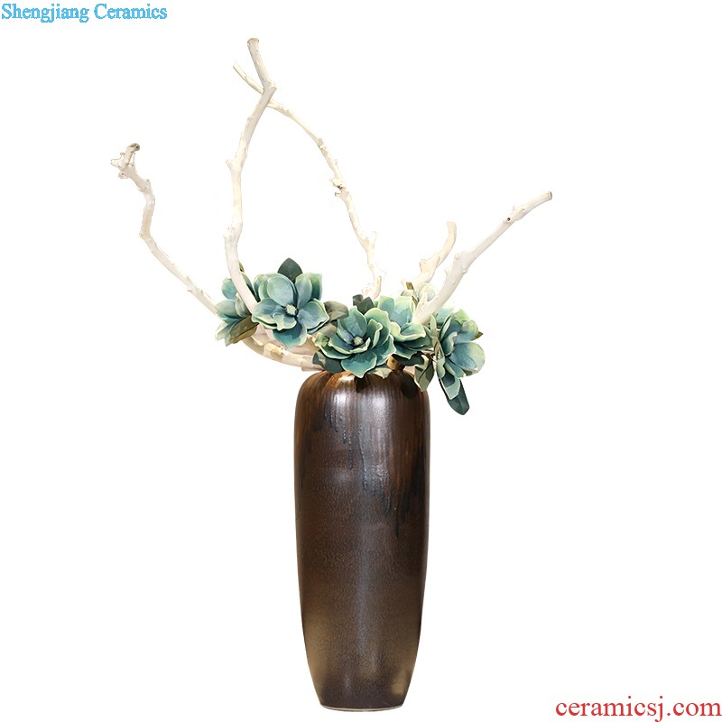 Jingdezhen ceramic creative flow porcelain glaze small vase household adornment hydroponic flowers inserted copper grass