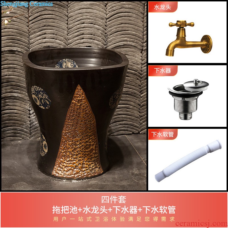 M beautiful ceramic mop pool Jingdezhen art mop basin to the balcony to mop pool 35 cm white crack qingyun