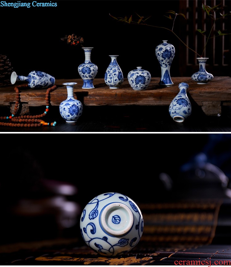 Hand painted small mouth of jingdezhen blue and white porcelain ceramic vase classical household porcelain rich ancient frame wine bottle decoration furnishing articles