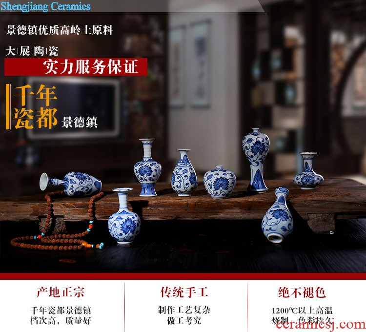 Hand painted small mouth of jingdezhen blue and white porcelain ceramic vase classical household porcelain rich ancient frame wine bottle decoration furnishing articles