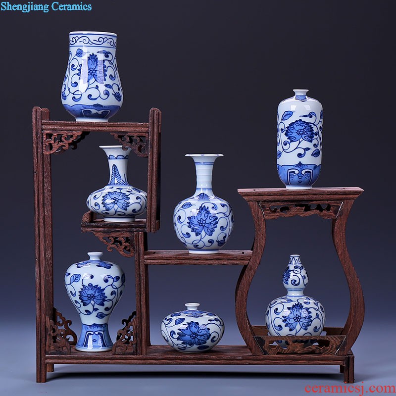 Hand painted small mouth of jingdezhen blue and white porcelain ceramic vase classical household porcelain rich ancient frame wine bottle decoration furnishing articles