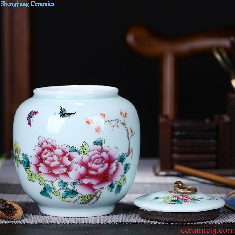 Large ceramic green tea, black tea pu-erh tea canister antique Chinese blue and white porcelain is classical sitting room place pot storage tank