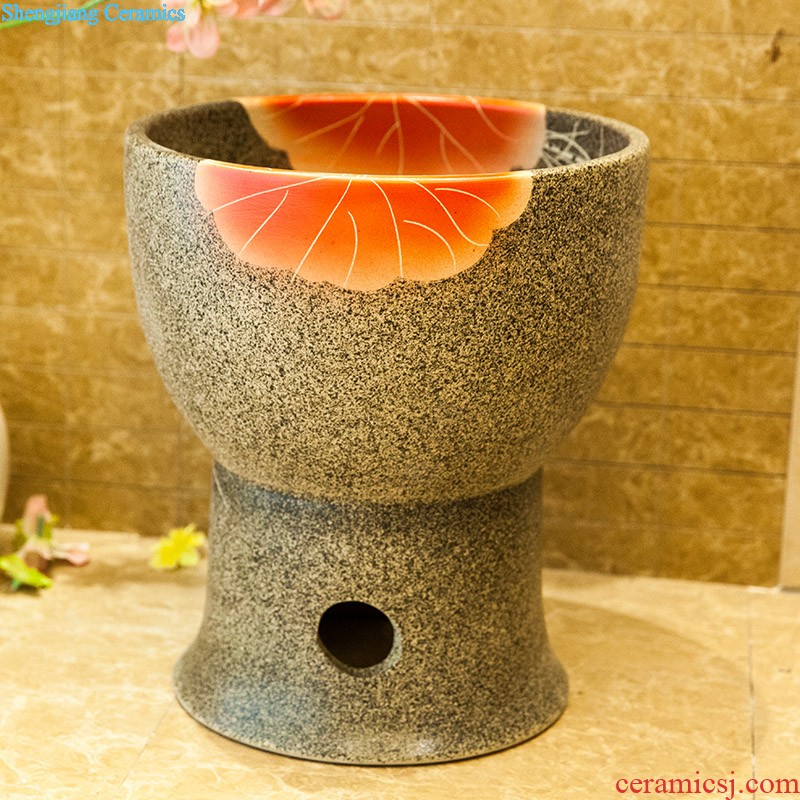 Koh larn, qi continental basin pillar three-piece set of ceramic art basin pillar lavatory basin that wash a face Morning glory