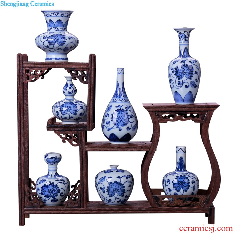 Hand painted small mouth of jingdezhen blue and white porcelain ceramic vase classical household porcelain rich ancient frame wine bottle decoration furnishing articles