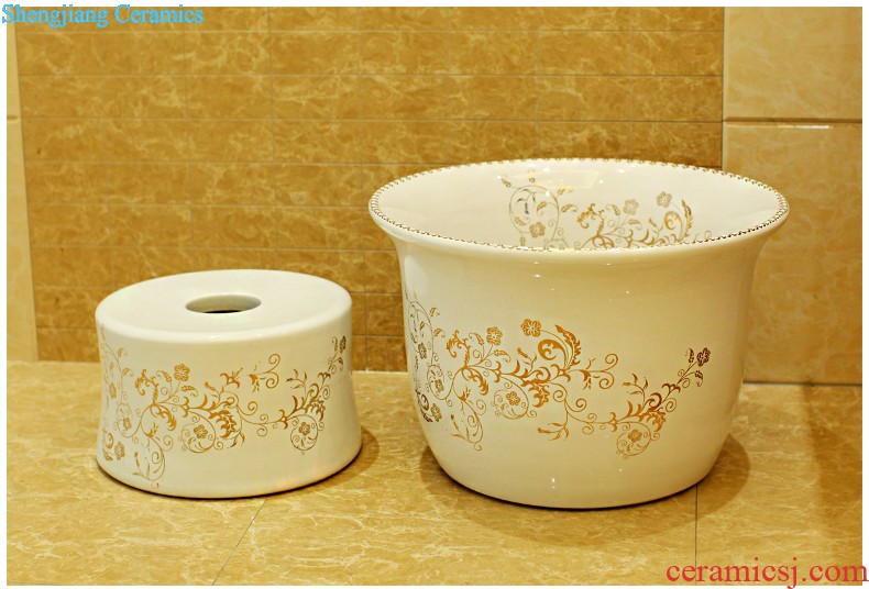 Post, qi stage basin ceramic lavabo archaize washbasin drum-shaped basin of Chinese style bathroom art antique reeds