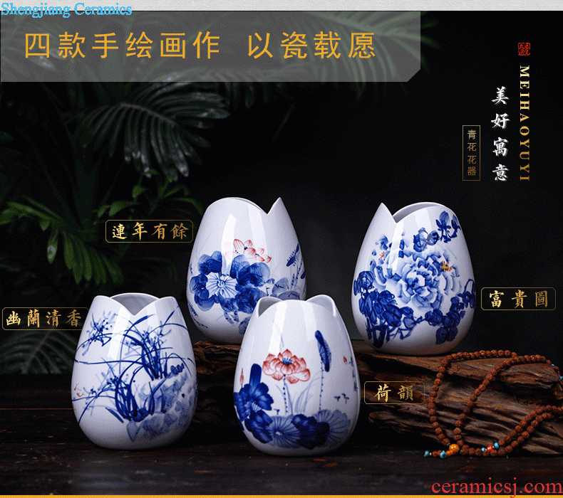 Jingdezhen ceramic vase furnishing articles imitation kiln crack decoration of Chinese style flower arrangement craft rich ancient frame wine sitting room