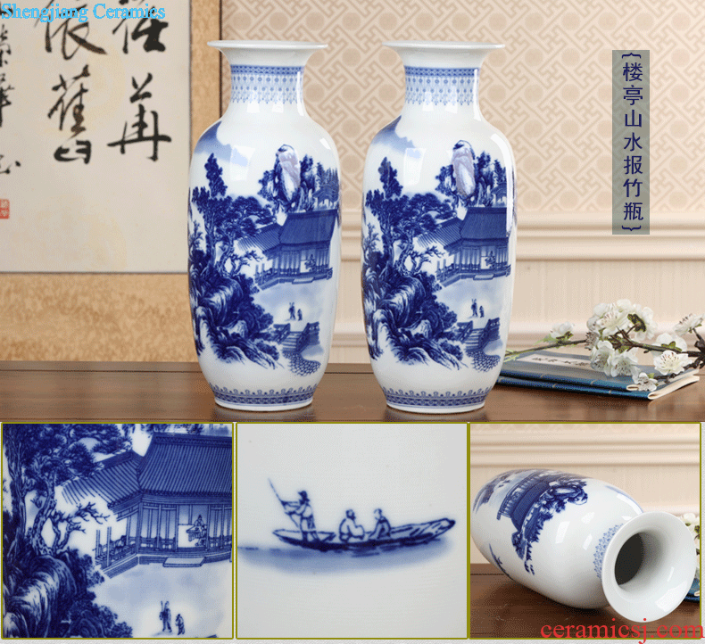 Jingdezhen ceramics lucky bamboo vase furnishing articles New Chinese style household adornment flower arranging large sitting room of ikea